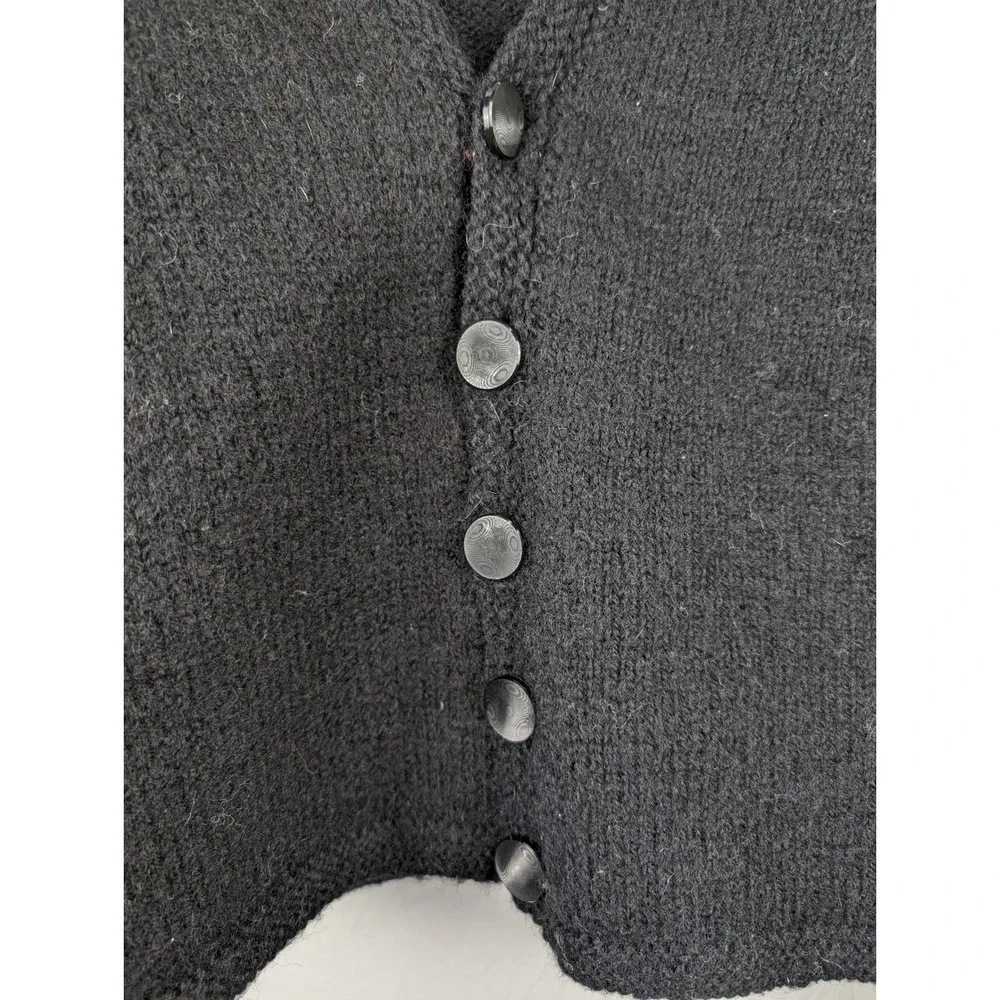 Handmade Chunky Knit‎ Wool Button Cardigan Size M Black Preppy Oversized Minimal